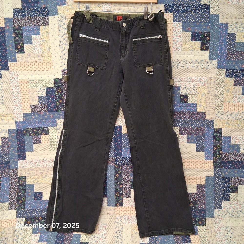 Vintage Tripp NYC Black Jeans‎ Flare Zip Open Legs Junior Size 7 Y2K Goth Rock